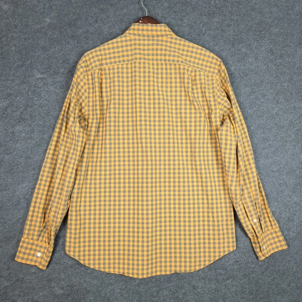 J.Crew Mens Large Tailored Gingham Button Down Shirt‎ Mustard Yellow Grey Cotton